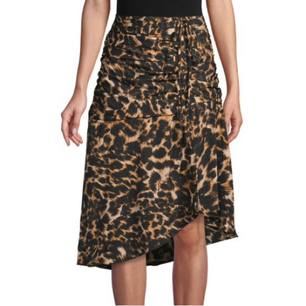 Walter Baker Lilah Leopard Print Ruched Asymmetrical Midi Skirt Size 0 NWT
